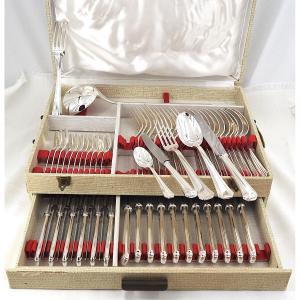 Argental, Art Déco, ménagère set de 61 pièces en métal argenté avec couteaux.