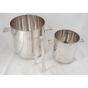 Lino Sabattini pour Christofle, ensemble "Windsor" seau à champagne, glace, pince glaçons.