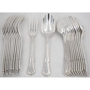 Ercuis modèle Victoria, Contours, 12 couverts à entremets, dessert, 24 pièces, 17 cm.