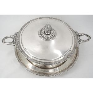 Christofle modèle Rubans, légumier et son dormant, métal argenté, excellent état.