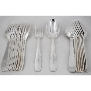 Christofle Atlas Pattern, 10 Place Settings For Entremets, Dessert, 20 Pieces, Art Deco, 17.8 Cm.