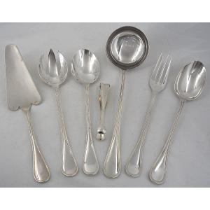 Christofle modèle Albi, lot de 7 pièces de service, à ragout, salade, pelle gateau, pince sucre