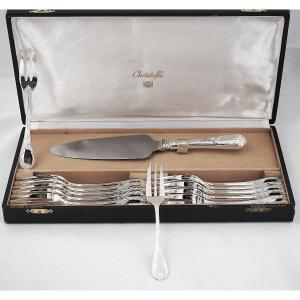 Christofle Marly Model, Cake Service: 12 Forks + Serving Knife.