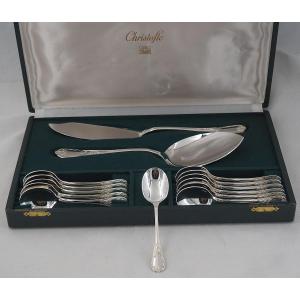 Christofle Marly 12 Ice Cream Spoons + 1 Serving Spoon, Silver-plated, 14-piece Set.