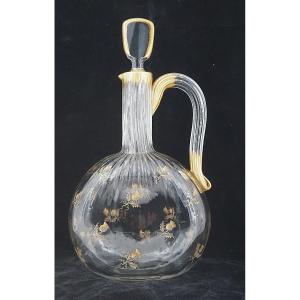 Daum Nancy, Thistle-patterned Decanter, Engraved, Gilded, Crystal, In Very Good Condition.