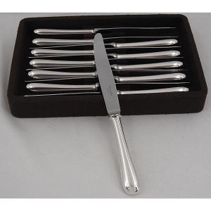Christofle "baguette" Model, 12 Silver-plated Table Knives, In Perfect Condition.