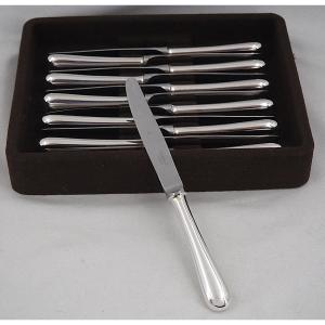Christofle Fidelio Model 12 Set Of Dessert, Cheese, And Appetizer Knives, In Perfect Condition.