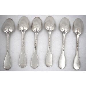 A Rare Set Of 6 Coffee Spoons, 18th-century Solid Silver, Besançon, Gounot, Uniplat.
