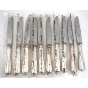 Christofle Chinon Model, 10 Table Knives, 9 Of Which Are In Pristine Condition In Sealed Blister Packs.