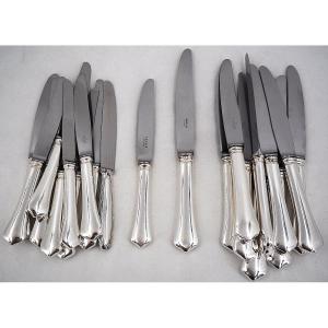 Ravinet d'Enfert, Ercuis "brantôme" Model, Set Of 20 Knives: 10 Table Knives + 10 Dessert Knives.