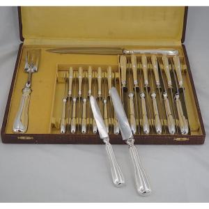 Sfam 24-piece Knife Set, "filet" Model: 12 Table Knives + 12 Dessert And Cheese Knives + Carving Set