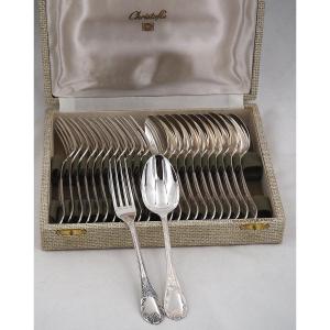 Christofle Marly Model, 12-piece Dessert Set, 24 Pieces, Silver-plated, 17 Cm.