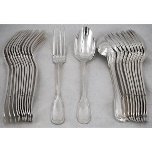 Argental modèle Filet, 12 couverts à entremets, dessert, 24 pièces, 17 cm, métal argenté.