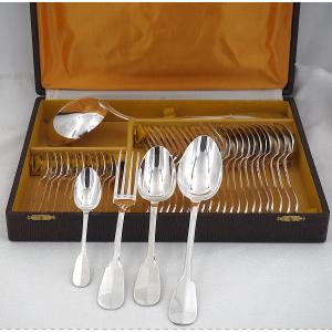 Ercuis Uniplat modèle Valois, ménagère set 38 pièces en métal argenté, excellent état.