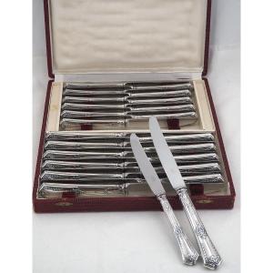 Sfam "sans Gêne" Model, Empire, 24 Knives: 12 Table Knives + 12 Dessert And Cheese Knives.