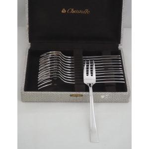 Christofle "concorde" Model, Art Deco, 12 Cake Forks, Silver-plated, In Perfect Condition.