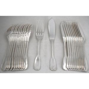 Christofle modèle Versailles, 12 couverts à poisson, 24 pièces, métal argenté, excellent état.