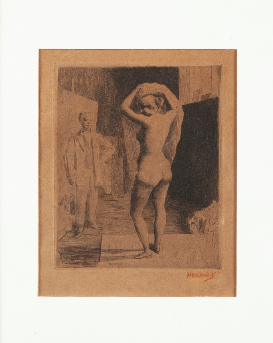 Lithograph Of The Artist And His Model Of Pierre-oswald Heidbrink (1852-1914)-photo-2