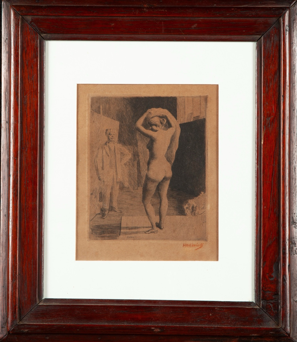 Lithograph Of The Artist And His Model Of Pierre-oswald Heidbrink (1852-1914)