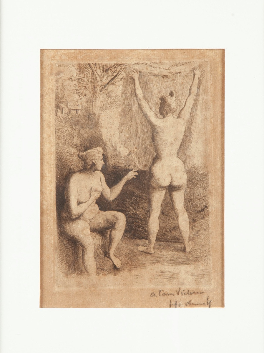 Lithograph Two Women In The Bath De Pierre-oswald Heidbrink (1852-1914)-photo-2