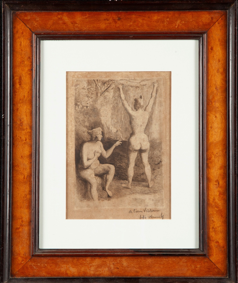 Lithograph Two Women In The Bath De Pierre-oswald Heidbrink (1852-1914)