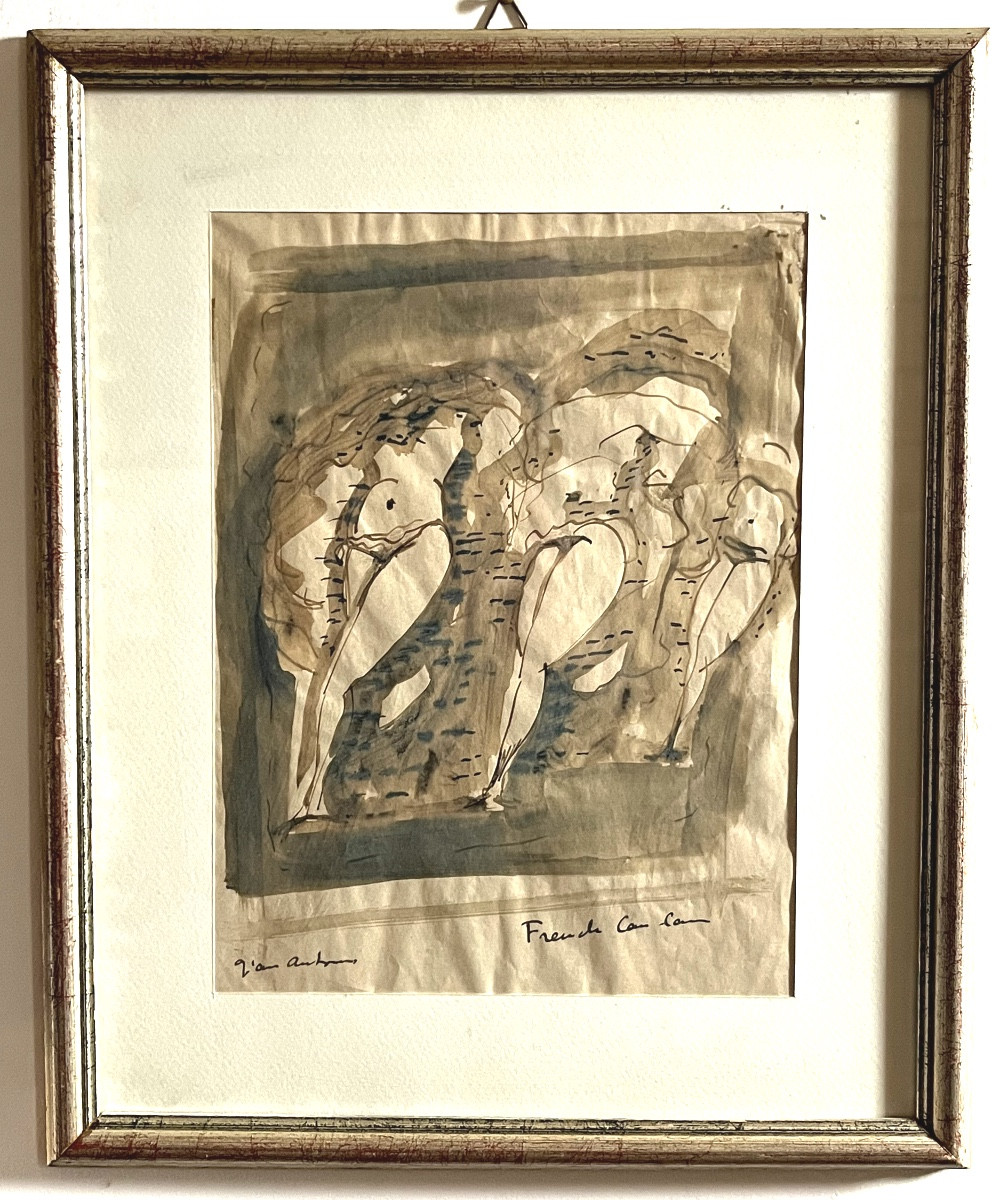 Aquarelle représentant des danseuses de French Can can