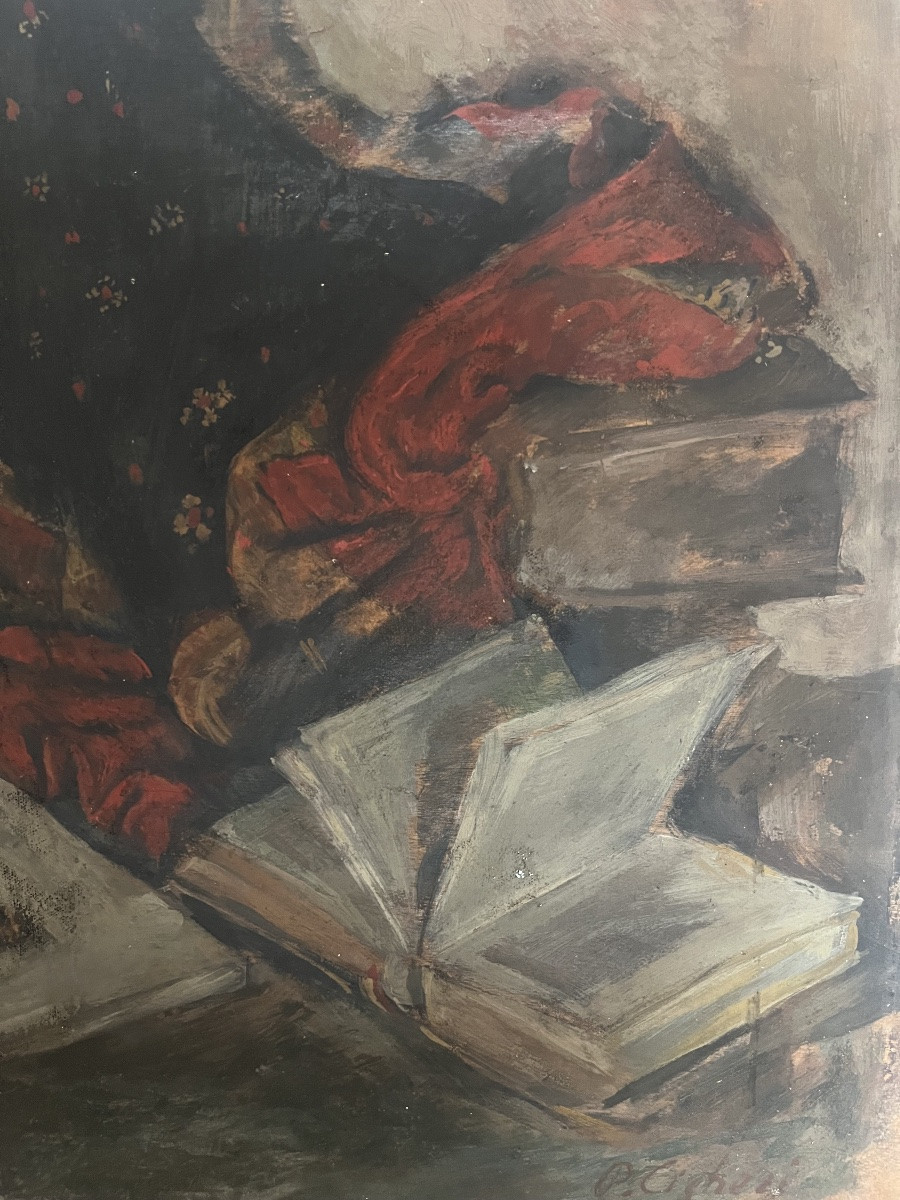 Still Life With Pitcher, Open Book, And Portrait-photo-2