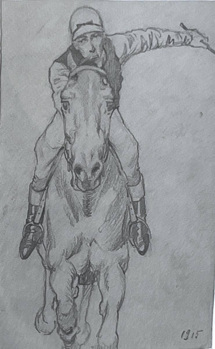 Dessin d’un jockey en pleine course