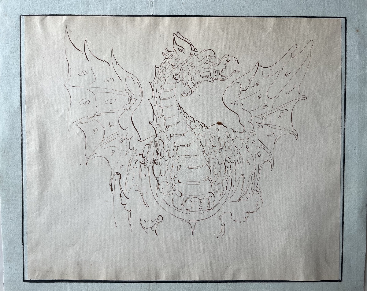 An Antique Drawing Of A Dragon From The 1700s-photo-2