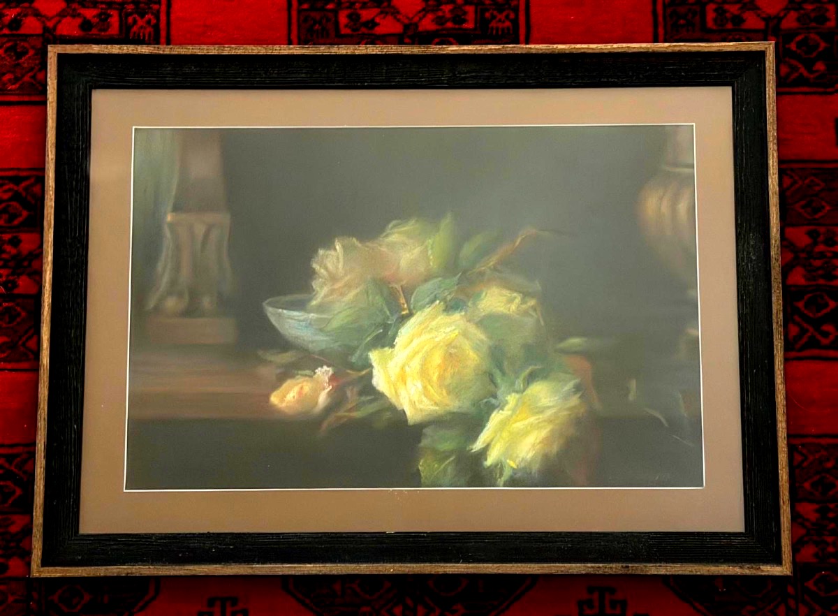 Still Life With Roses, Pastel On Cardboard-photo-2