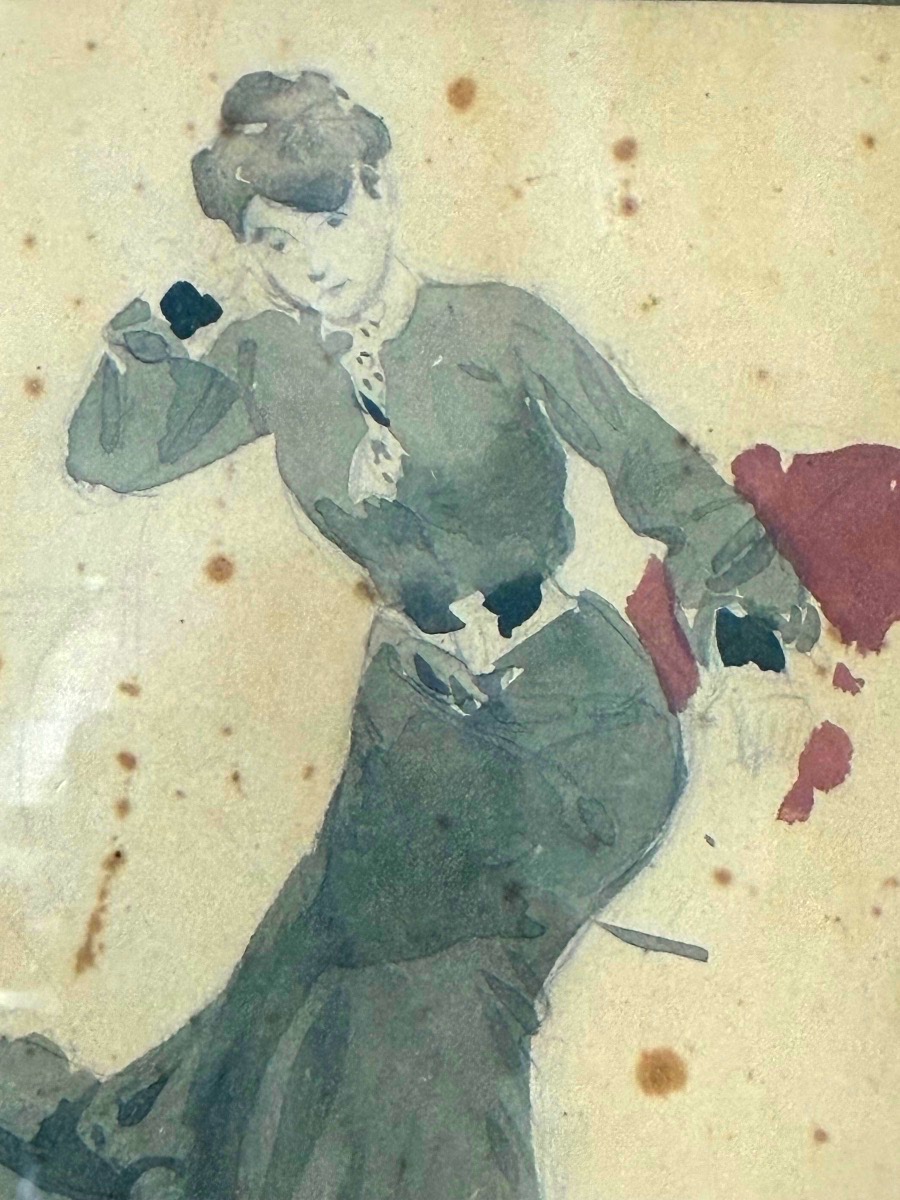 Dessin d’une élégante au chapeau et à la robe violette-photo-2