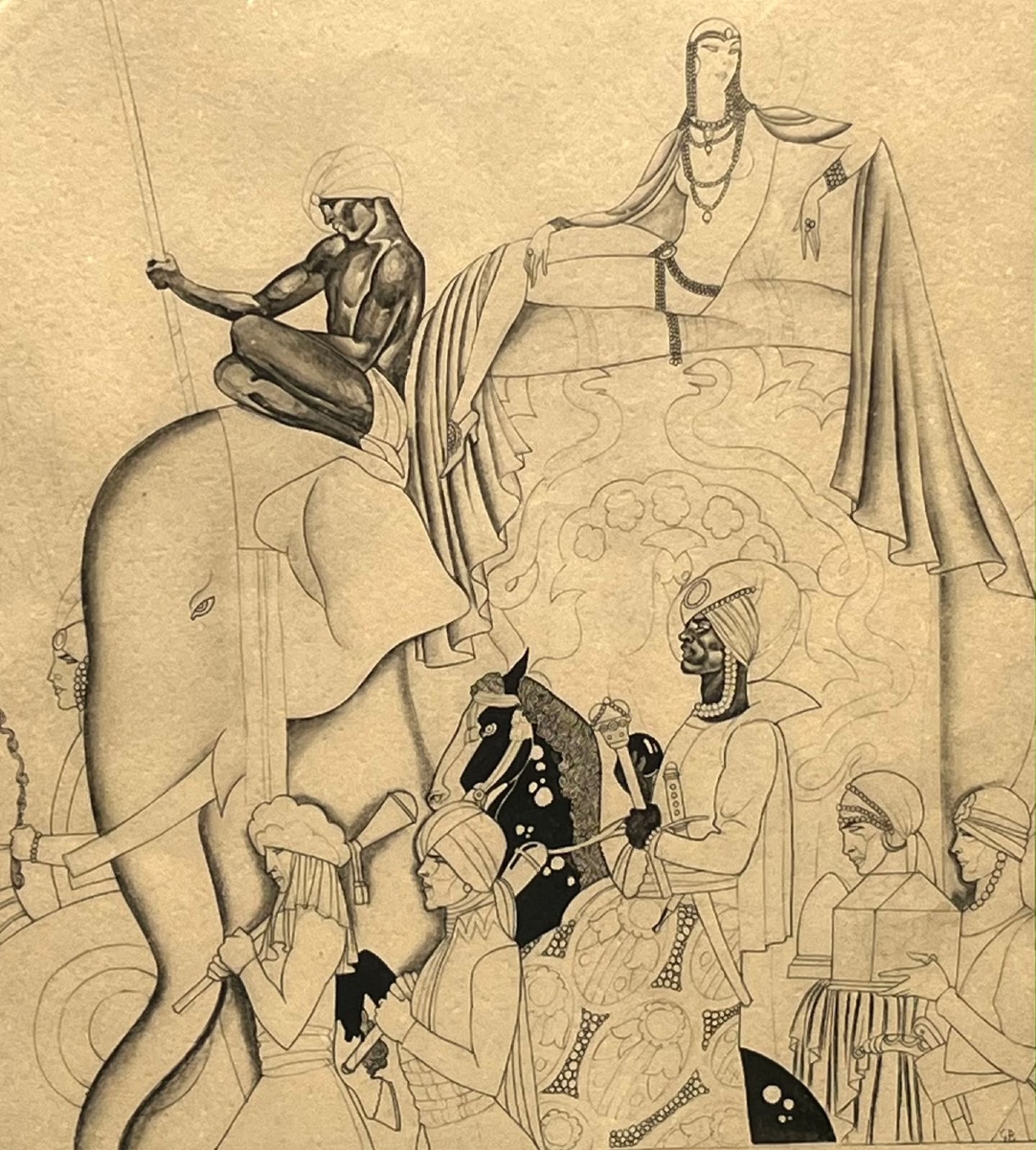 Grande Procession Exotique à l'Éléphant (Style Art Déco, c. 1920-1930)-photo-2