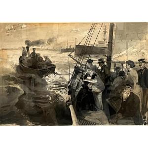 Départ pour  la croisière, aquarelle et gouache sur papier de Louis van Parys