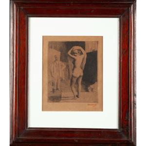 Lithographie l’artiste et son modèle de Pierre-Oswald Heidbrink (1852-1914)
