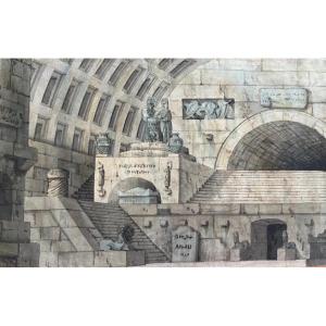 Dessin néoclassique de mausolée souterrain