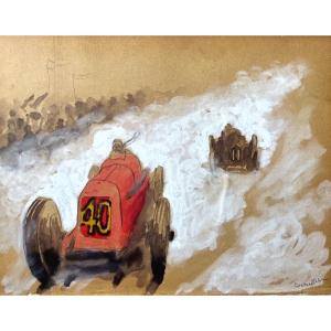 Dessin d’une course de l’âge d’or de l’automobile 