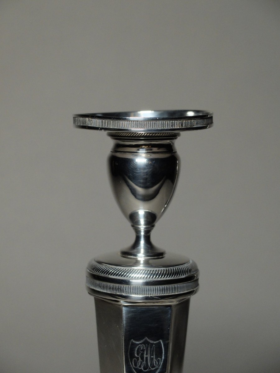 Pair Of 19th Century Candlesticks In Solid Silver-photo-3