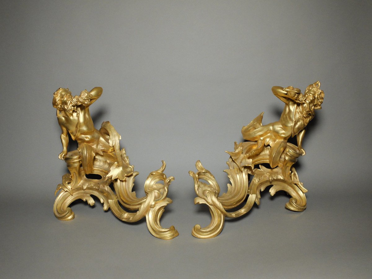 Pair Of Andirons With Tritons After The Model In The Louvre
