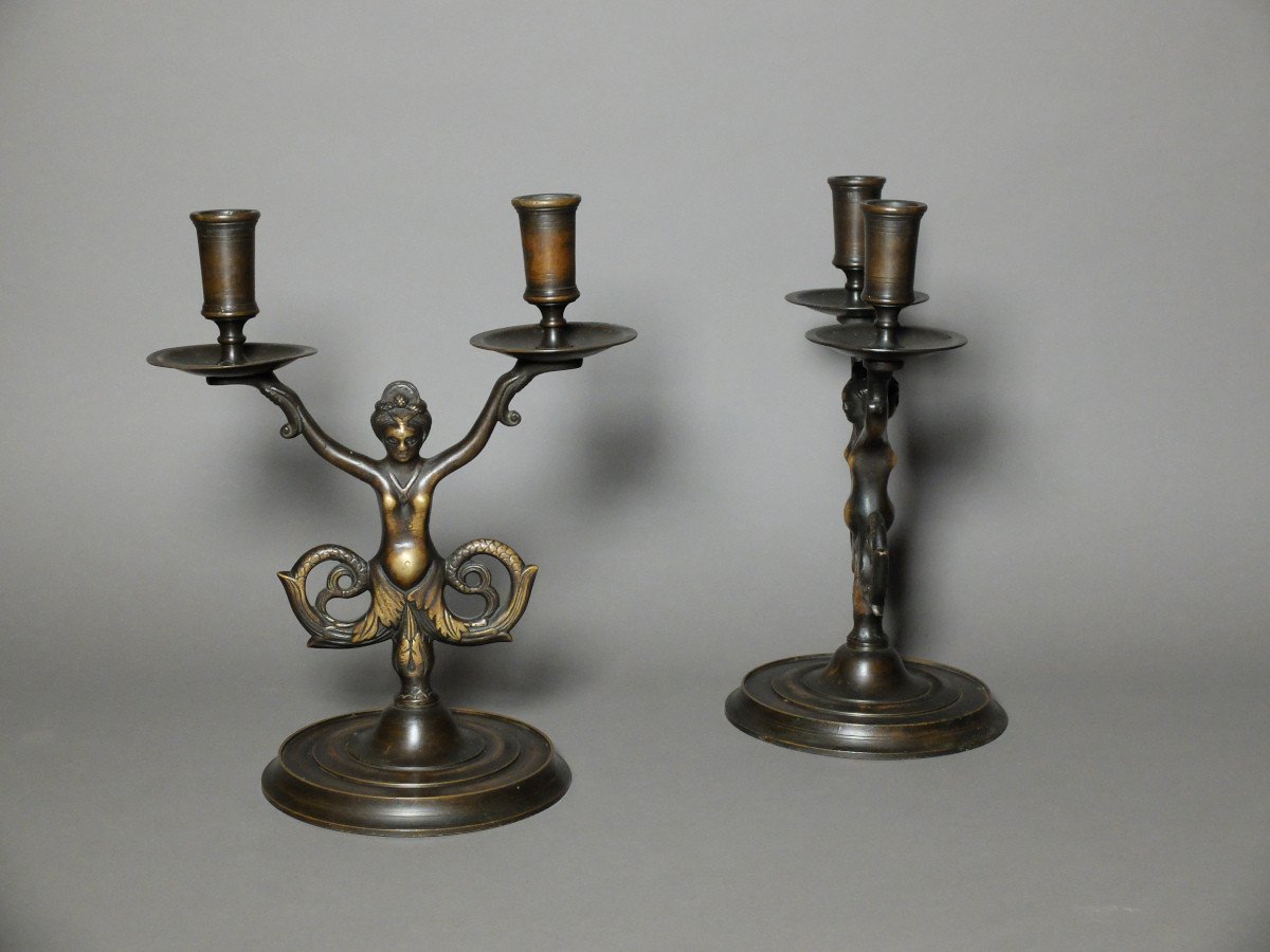 Pair Of Mermaid Candlesticks In The Renaissance Style-photo-2