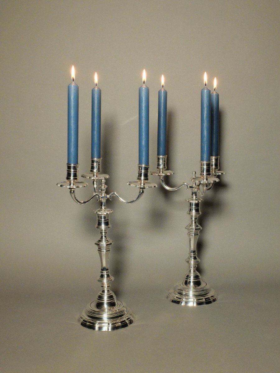 Pair Of 3-branched Candelabras From The 18th Century