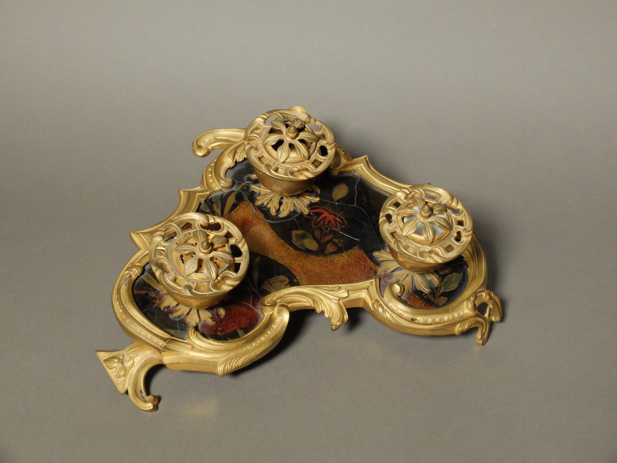 Lacquer And Gilded Bronze Desk Inkwell-photo-3