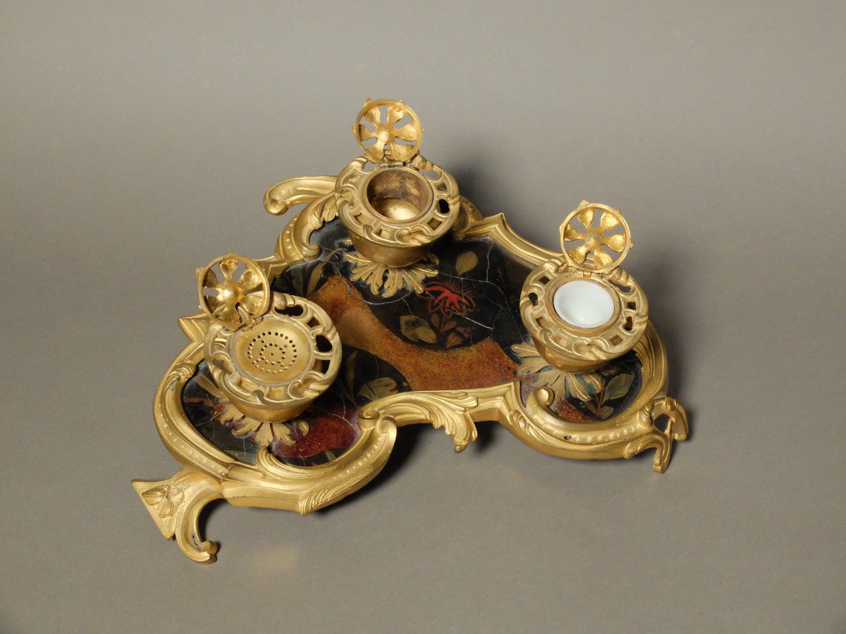 Lacquer And Gilded Bronze Desk Inkwell-photo-4