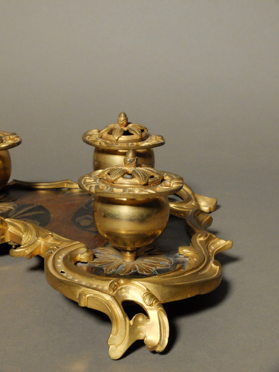 Lacquer And Gilded Bronze Desk Inkwell-photo-2