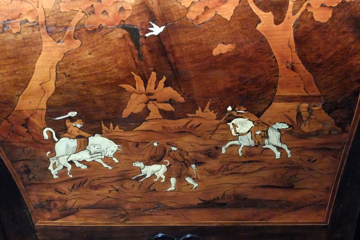 Italian Chest Of Drawers With Hunting Scenes - Lombardy, 18th Century-photo-5