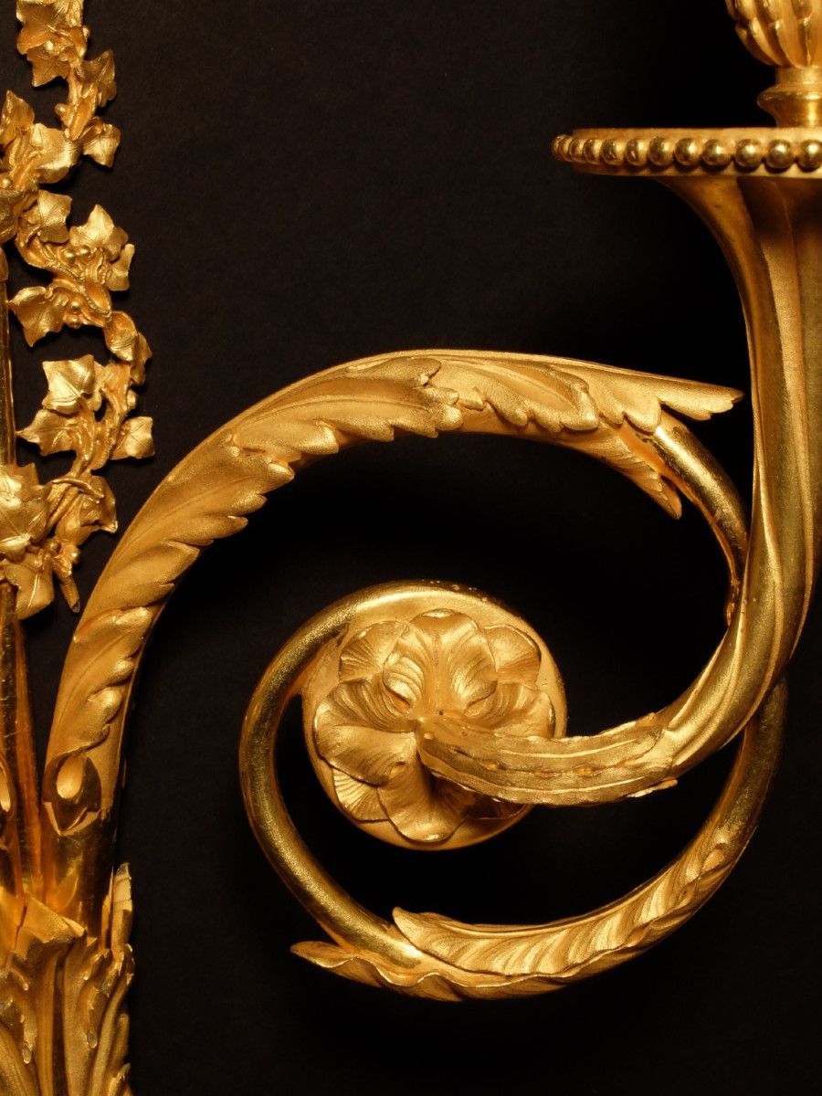 Paire d'appliques d'époque Louis XVI en bronze doré-photo-4