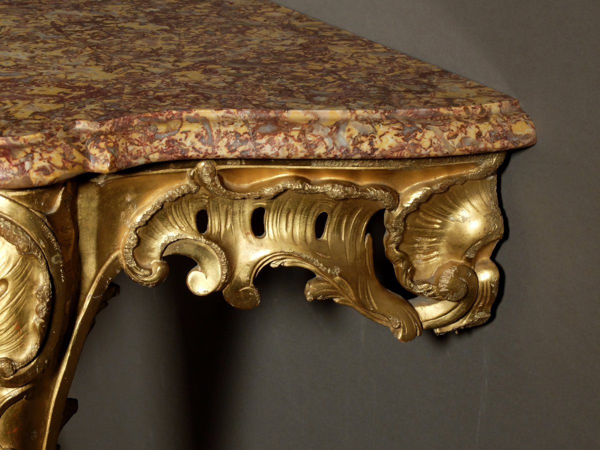 Console d'époque Louis XV en bois doré-photo-4