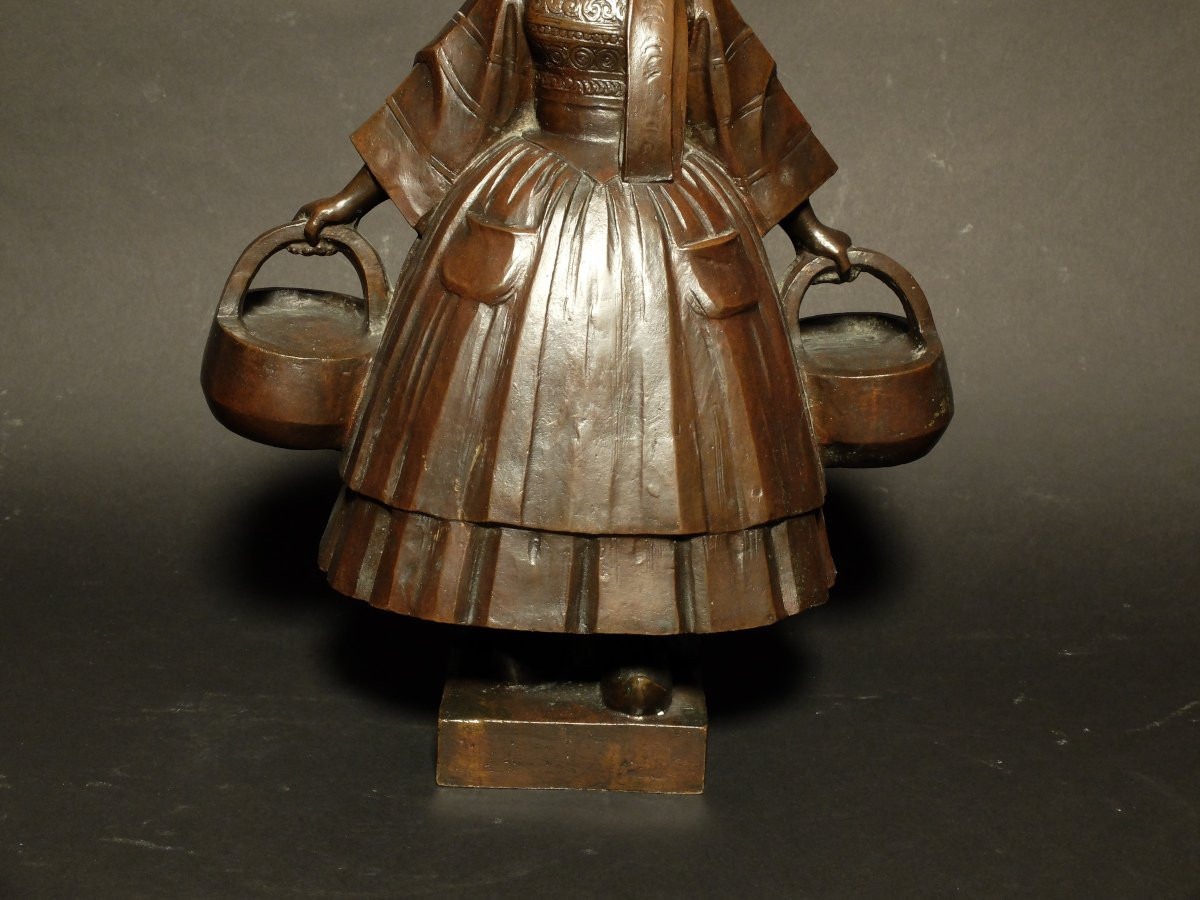 "breton Woman With Baskets", Bronze By Charles Maillard - 1924-photo-3