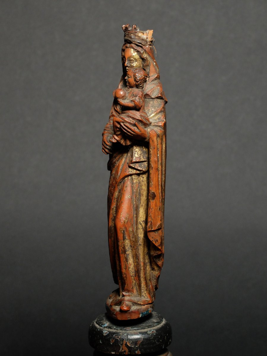 Vierge à l'enfant en buis sculpté - XVIème siècle-photo-3