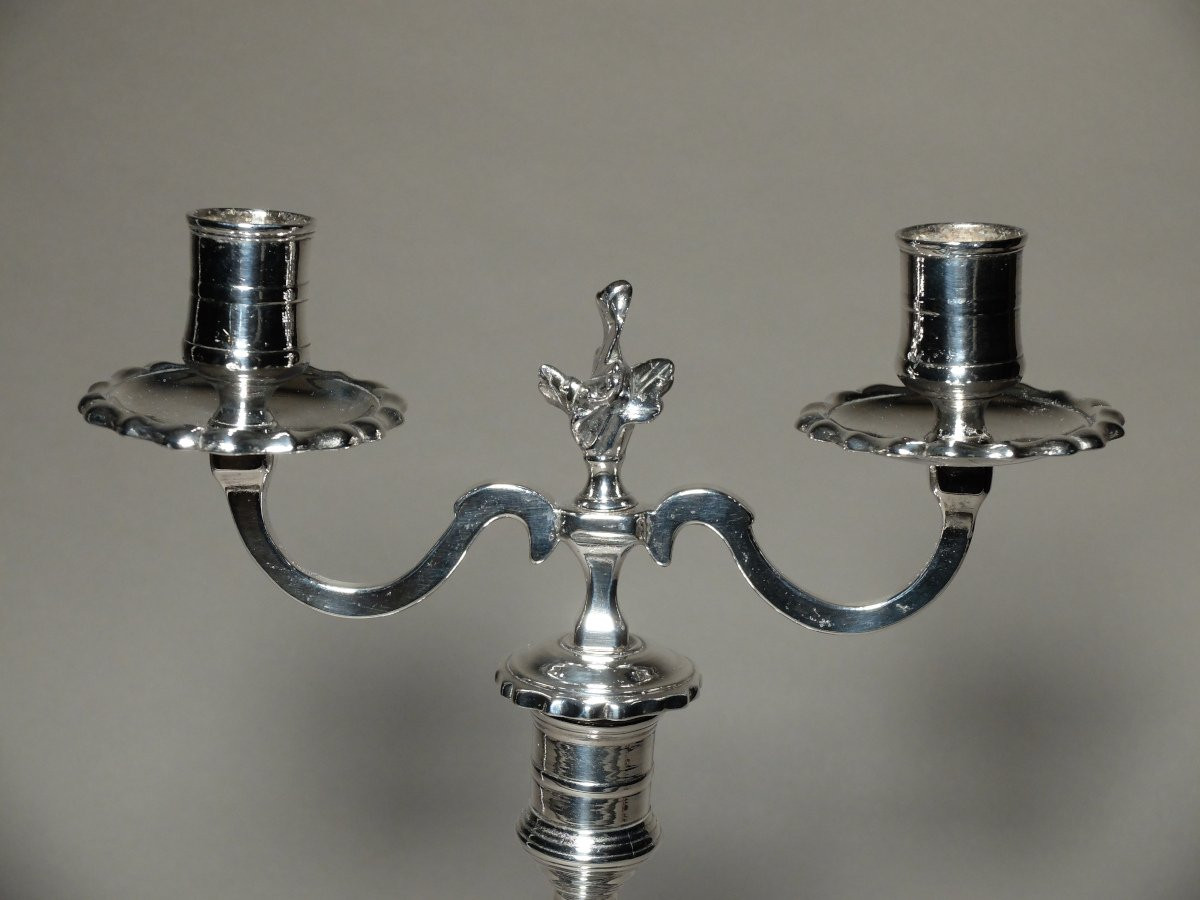 Paire de bouts de table Louis XV en métal argenté-photo-3