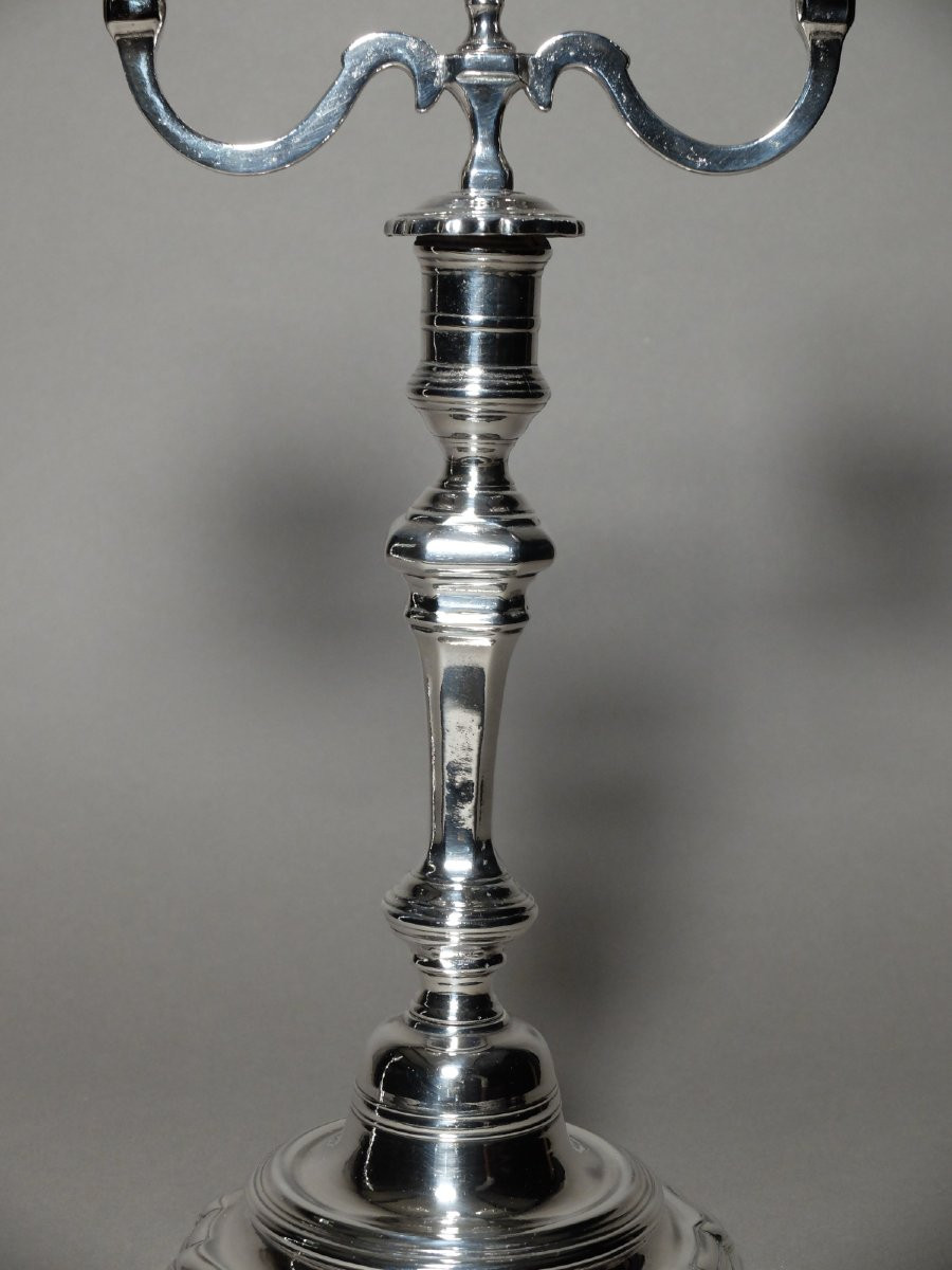 Paire de bouts de table Louis XV en métal argenté-photo-4